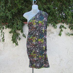 R Rachel Roy ruched one shoulder knit dress M